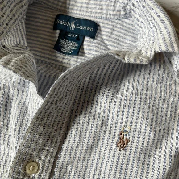 Ralph Lauren Blue Striped Shirt Cotton Boys Kids 3/3T - Picture 2 of 3